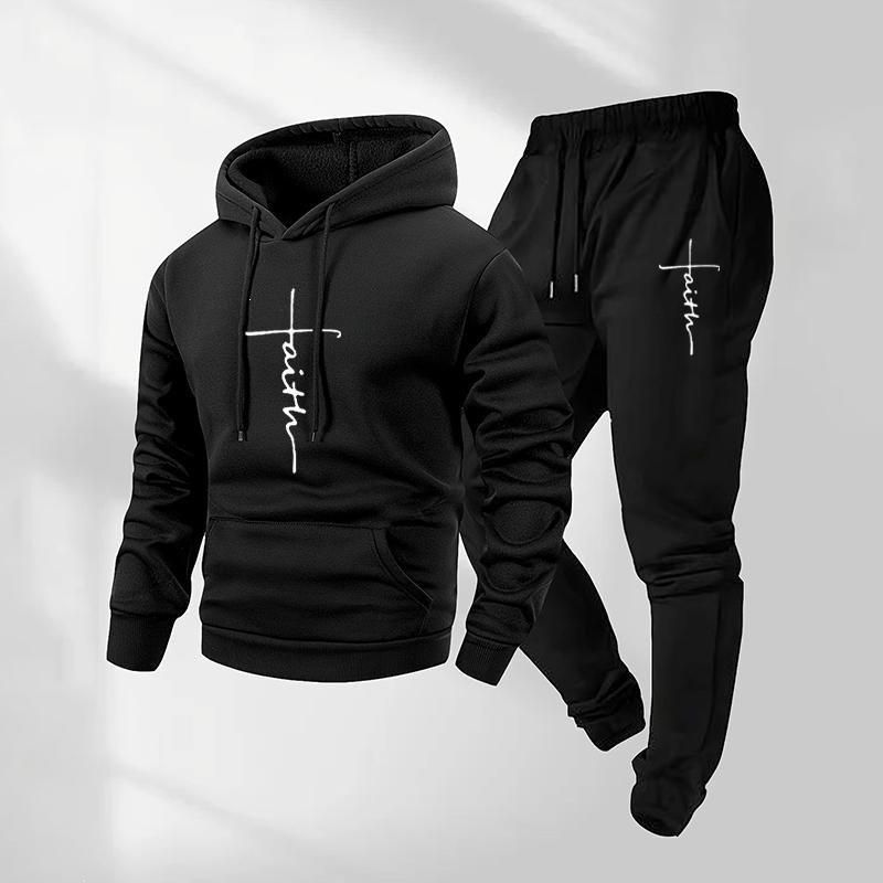 New sweater set hooded European and American fashion casual jacket men's trend sports sweater sweatpants set