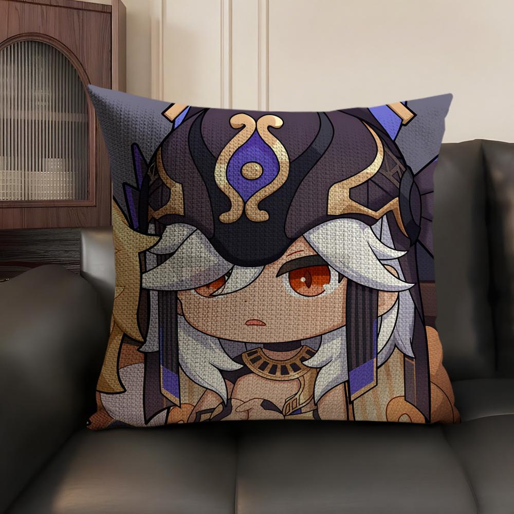 Cyno Cute Genshin Impact Cushion Cover Natural Linen Organic Fabric Double-Sided Printing Sofa Home Decor Gift Pillow Case