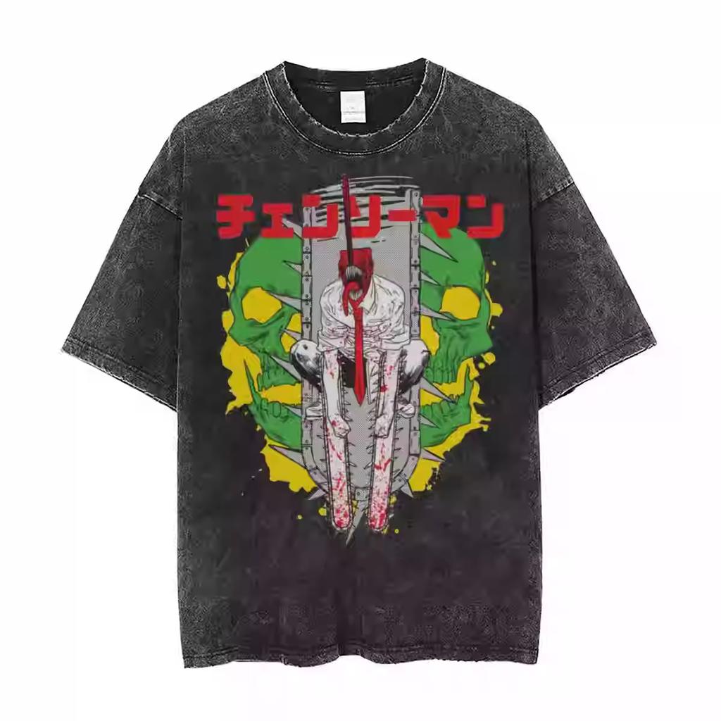 Anime Chainsaw Man T-shirt Denji Power Makima Aki Graphic T Shirt Men's Clothing Short Sleeve Oversized Tshirt