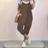Women's Solid Color Pocket Suspenders Loose Casual Overalls