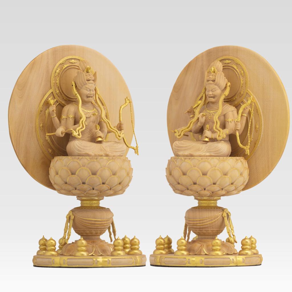 Drobná zlatá hliněná dřevěná ozdoba Buddha Aizen Myoo Aizen Myoo 11,6 cm (Dřevěný buxus, povrchová úprava)Socha Buddhy, postava, řezba, (GSB