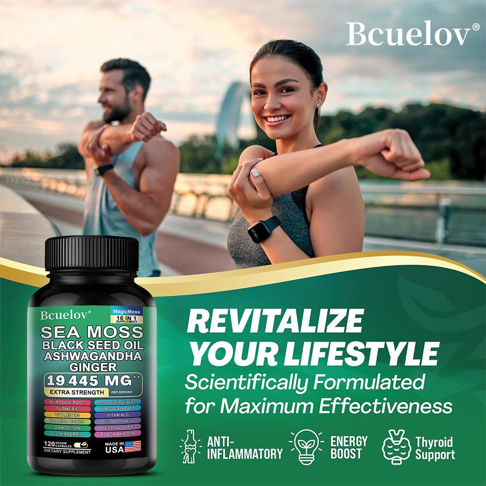 Bcuelov Seaweed Capsules Seaweed Black Seed Oil Turmeric Boosting Energy 120 Vegetarian Capsules