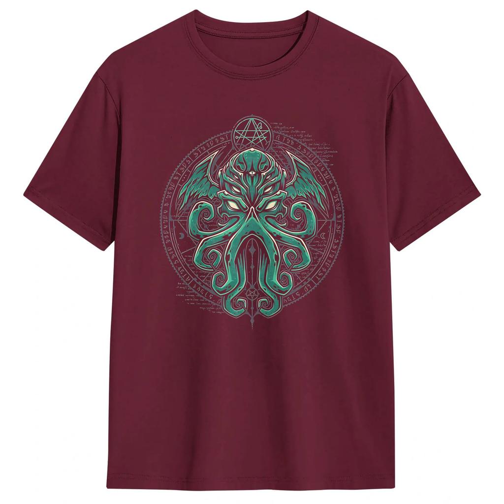 Casual Japanese Cthulhu Sea Creature Artwork TShirt for Unisex Crew Neck Pure Cotton T Shirts Short Sleeve Tee Shirt Plus Size