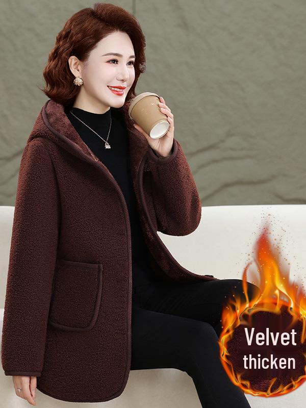 2025 Stylish Mother’s Winter Jacket: Velvet Cotton Padded, Fleece, Thickened Warm Outerwear for Middle-aged & Elderly Women