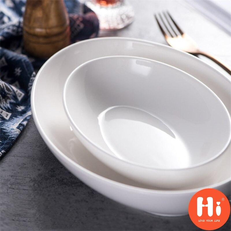 Hi Oval White Porcelain Tableware Ceramic Home Hotel Deep Soup Plate Cuisine Steamed Fish Plate Salad Dishes