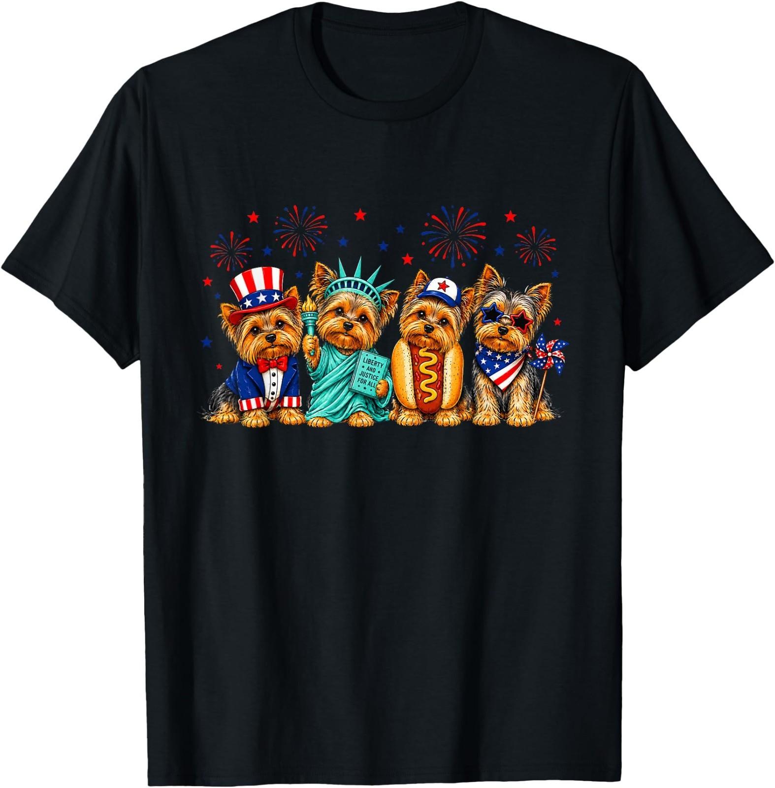 Yorkshire Terrier American Flag 4th of July Hotdog Lover T-Shirt M