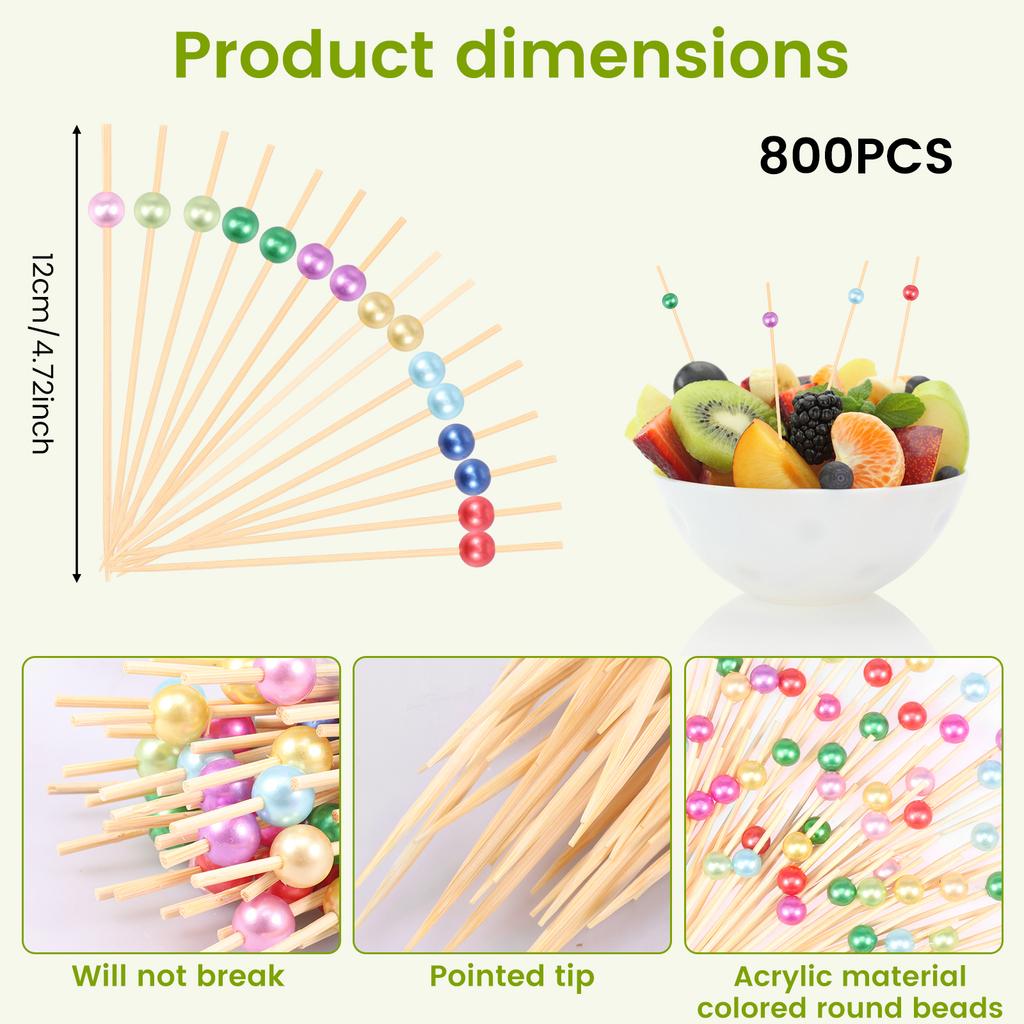 800Pcs 12cm Bamboo Cocktail Picks Decorative Fancy Toothpicks Multipurpose Party Cocktail Picks for Drinks Desserts Charcuterie