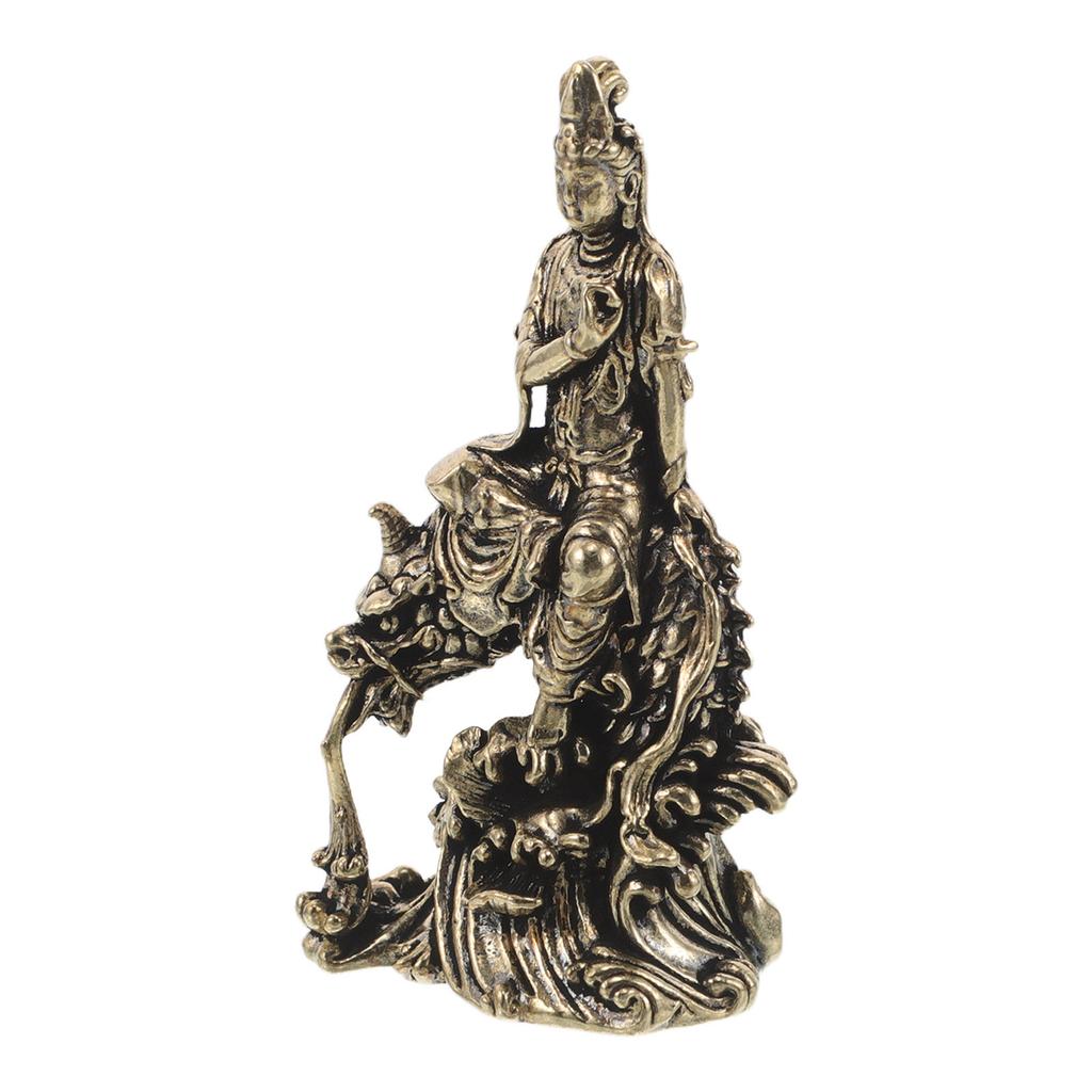 Yellow Brass Guan Yin Sculpture Vintage Fengshui Buddhist Statue Meditating Buddha Desk Car Dashboard Decor
