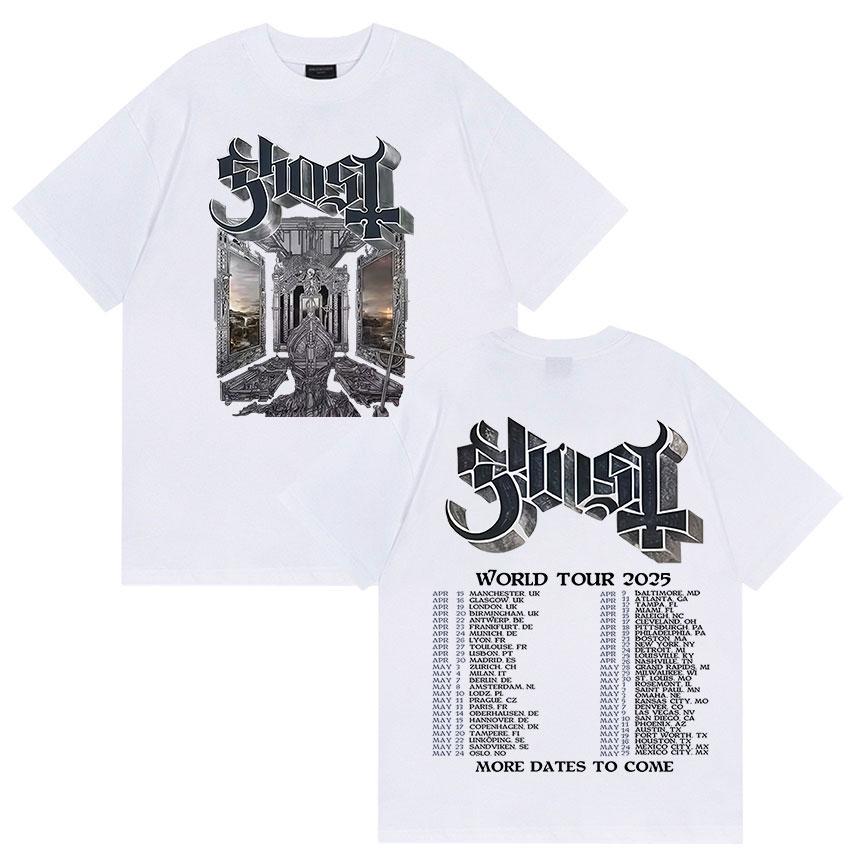 Banda Ghost Skeletour World Tour 2025 Estampa de Álbum Camiseta Masculina Hip Hop Oversized Venda Quente Camiseta Moda Algodão de Alta Qualidade
