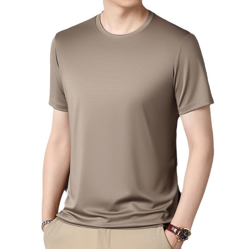 T-shirt da Uomo in Seta di Gelso Girocollo Manica Corta Seta Ghiaccio T-shirt da Uomo Giovane Polo Maschile