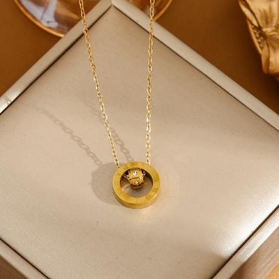 Titanium Steel Necklace  White Diamond Gold Niche Clavicle Necklace for Women
