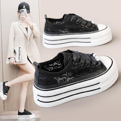Scarpe di stoffa, Scarpe da donna traspiranti traforate, Scarpe in rete, Scarpe in rete, Scarpe casual con zeppa versione coreana