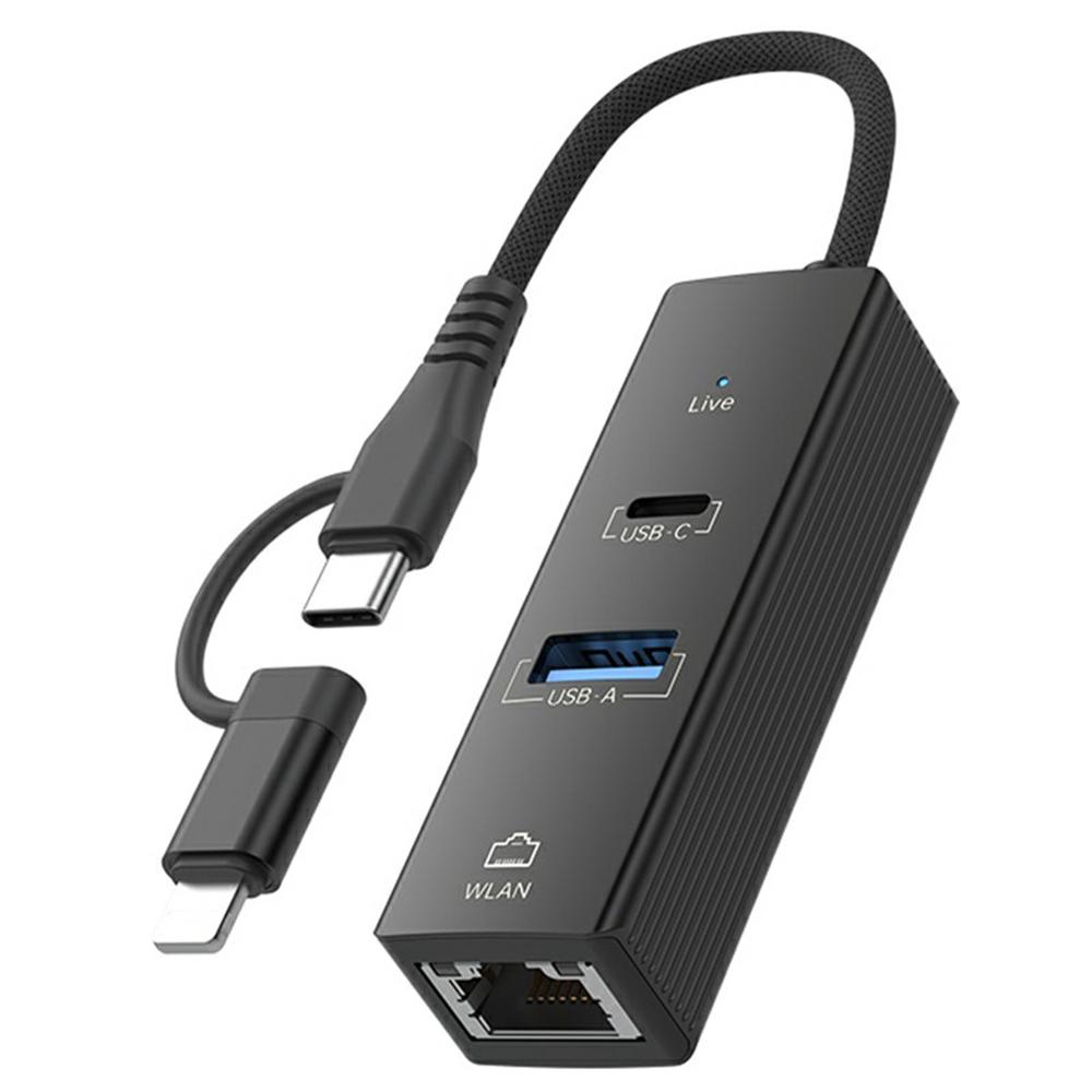 8Pin/Type-C To USB-A USB-C RJ45 Network Adapter Aluminum Alloy 100Mbps Ethernet Connector