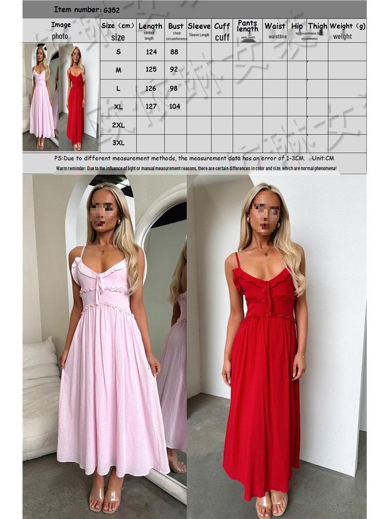 2026 European Spring/Summer Spaghetti Strap Ruffle Dress - Casual Loose Vacation Wear for Women