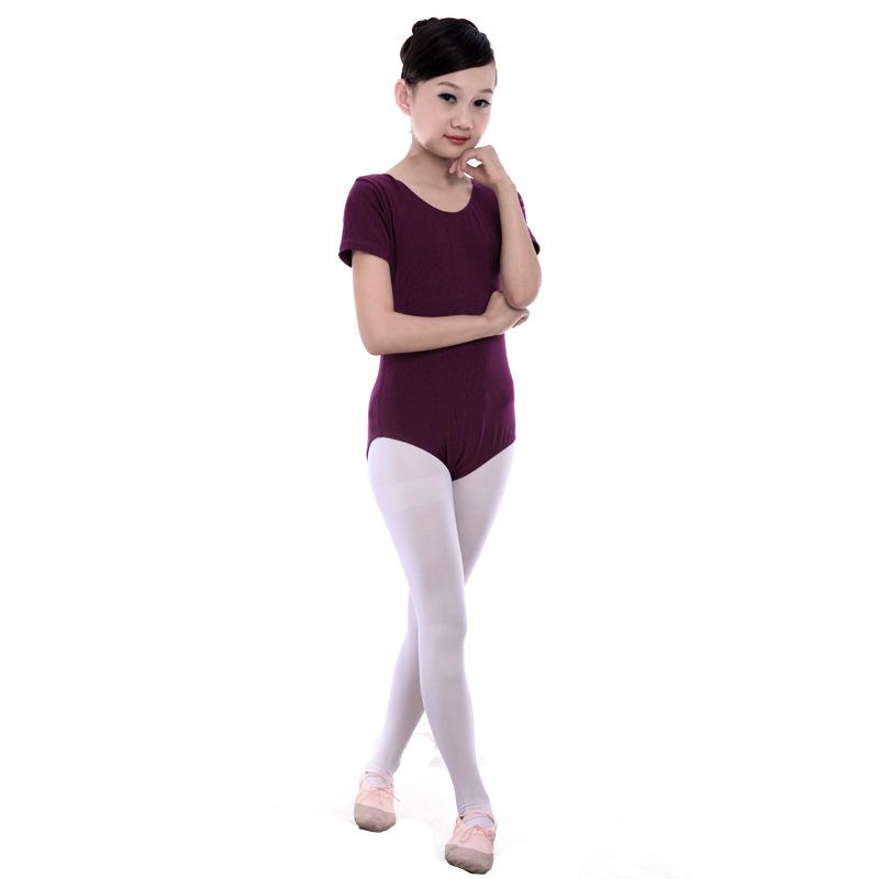 Children's Autumn Cotton Dance Costume: Short Sleeve Performance & Practice Attire for Girls.