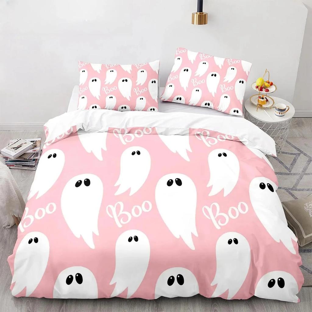 3D Print Halloween Boo Cartoon Bedding Set Soft Comforter Cover With 1/2pcs Pillow Shams For Kids Adults Microfiber Quilt Cover