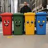 Funny Face Trash Can Stickers - 4pc Cartoon Smile Garbage Bin Decals Waterproof Vinyl Sticker Set for Kitchen Office Home Decor