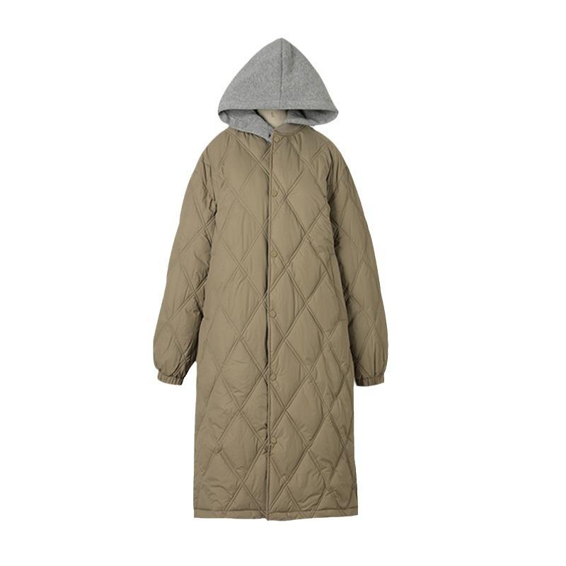 Design Sense Diamond Grid Medium Long Loose Cotton Jacket 2026 New Winter Women's Contrast Hooded Long Parkas Women's Coat