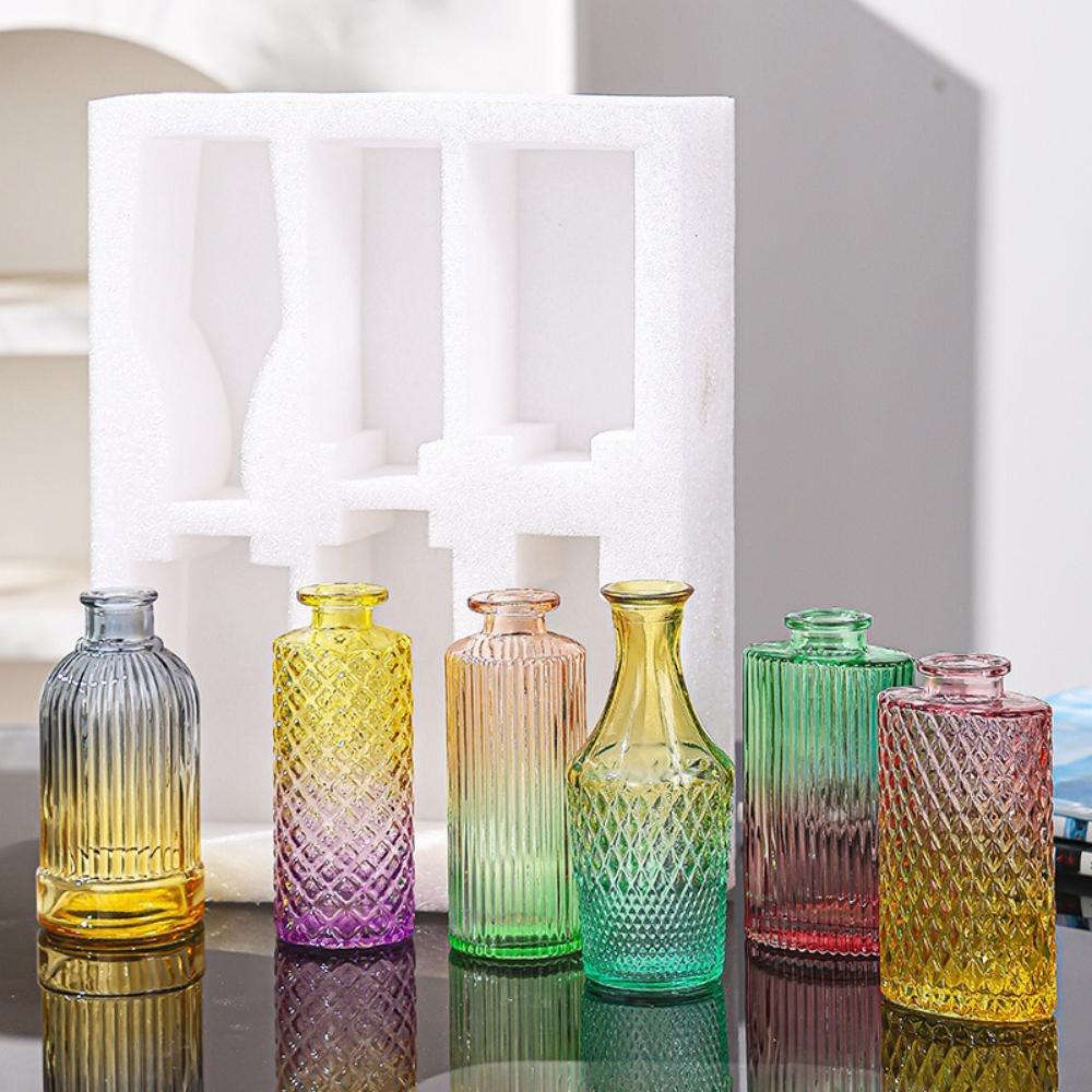 6Pcs Transparent Colored Glass Vase Hydroponic Plant Flower Bottle Nordic Style Living Room Home Office Desktop Decoration
