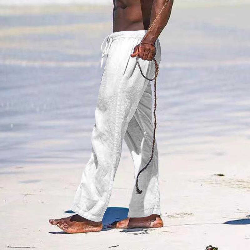 Summer Men's Straight Leg Pants Breathable Cotton and Linen Loose Casual Sports Trousers
