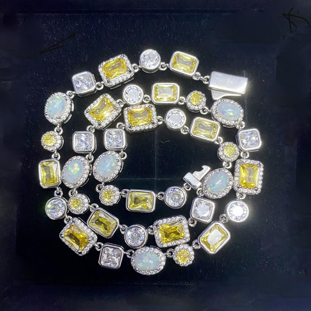 THE BLING KING 8mm Yellow Gem Chain White Opal Necklace Iced Out AAAAA Cubic Zirconia Bracelet For Men Women Hiphop Jewelry