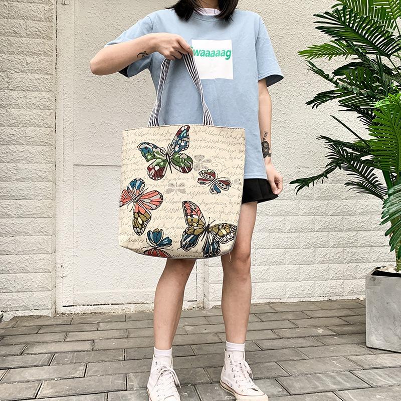 Harajuku Jacquard Canvas Bag Literary and Artistic Large-capacity Shoulder Bag Linen Trendy Cool Women's Bag