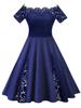 Elegant Plus Size Lace Dress With Off Panel Shoulder Design And High Waist Silhouette For Sophisticated Occasions
