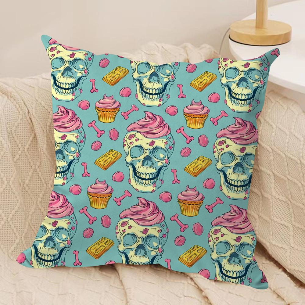 

Horror Skull Print Cushion Cover Silky Short Plush DoubleSided Printed Pillow Case for Sofa All Seasons Home Decor Gift 40x40cm