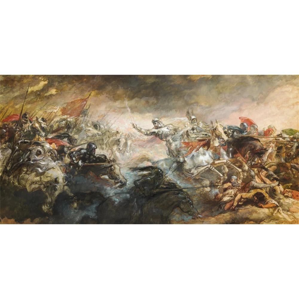 Vintage Oil Painting Poster Sir John Gilbert The Phantom Horseman Prints Large Canvas Painting Battle of Grunwald Mural Picture