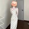 French Temperament Apricot Polka Dot Dress Women's Summer New Three-dimensional Flower Waist and Hip Dress