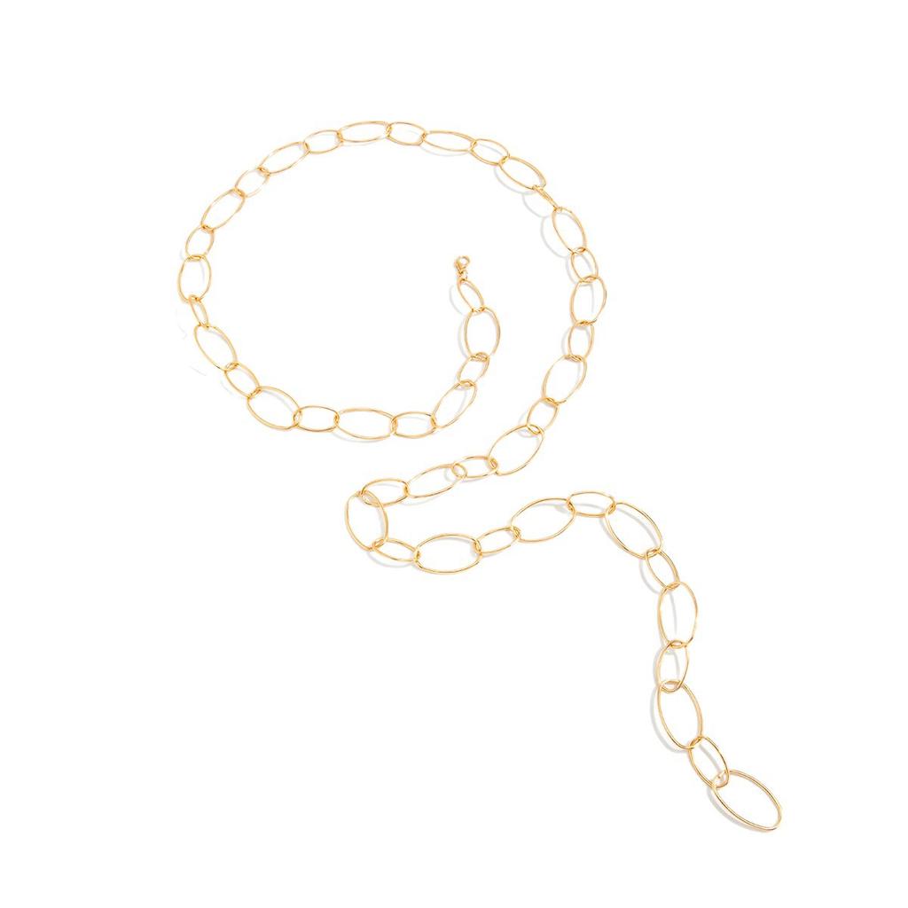 Punk Style Metal Oval Splicing Y-Shaped Necklace, Fashionable Geometric Hollow Stacked Wearing Long Neckline Women