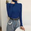 Women's Autumn Winter Long Sleeve High Neck Knit Base Layer Slim-Fit Solid Color Pullover Tight-Fitting Top