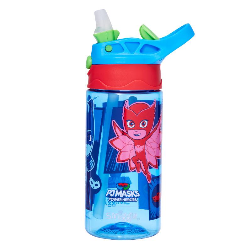 Smiggle Straw Water Bottle Kids Large Capacity Water Cup Student Tumbler Cartoon Silicone Straw Leak-Proof 500ml