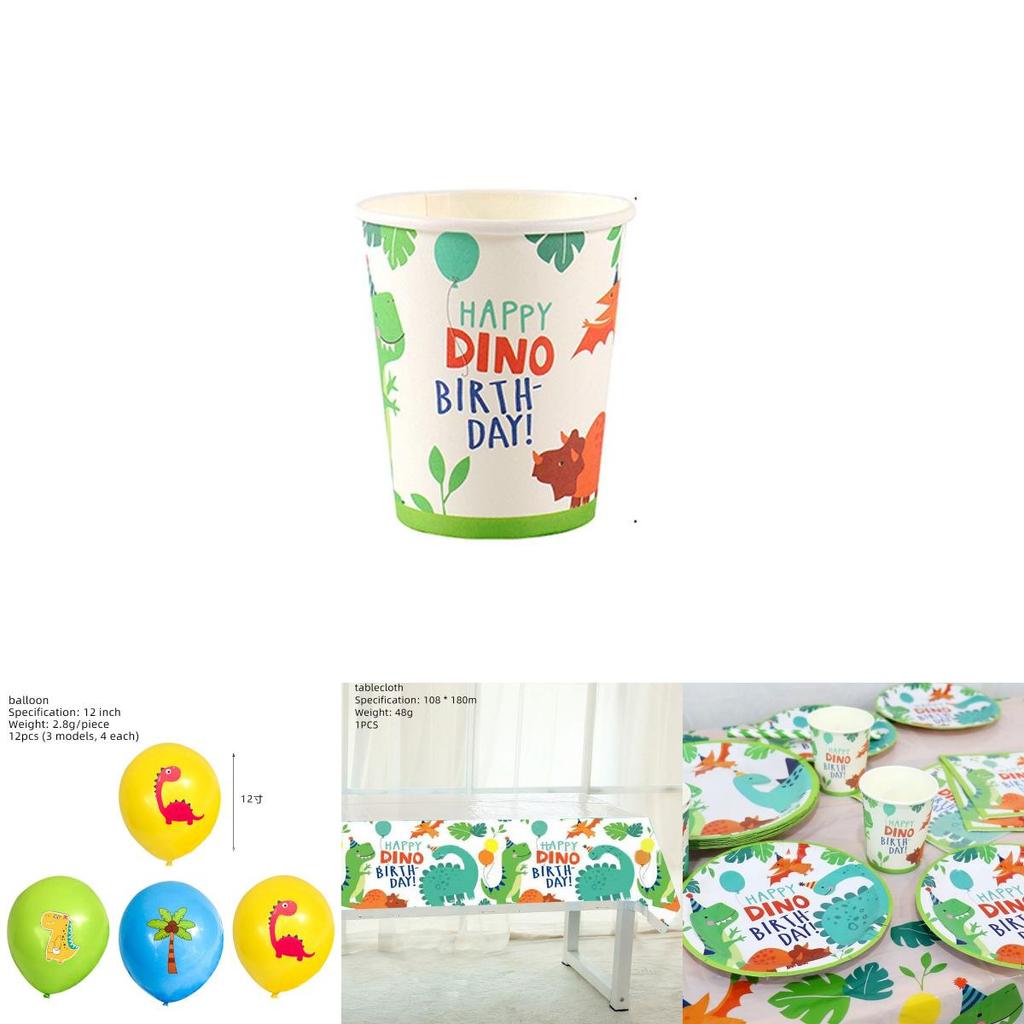 Forniture per Feste di Compleanno di Dinosauri Cartoni Animati Divertenti e Vivaci Stoviglie Piatti Tazze