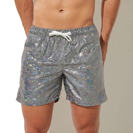 Men Gym Shorts Drawstring Elastic Waist Sequin Solid Color Soft Breathable Quick Dry Fitness Jogging Exercise Beach Sportswear Shorts