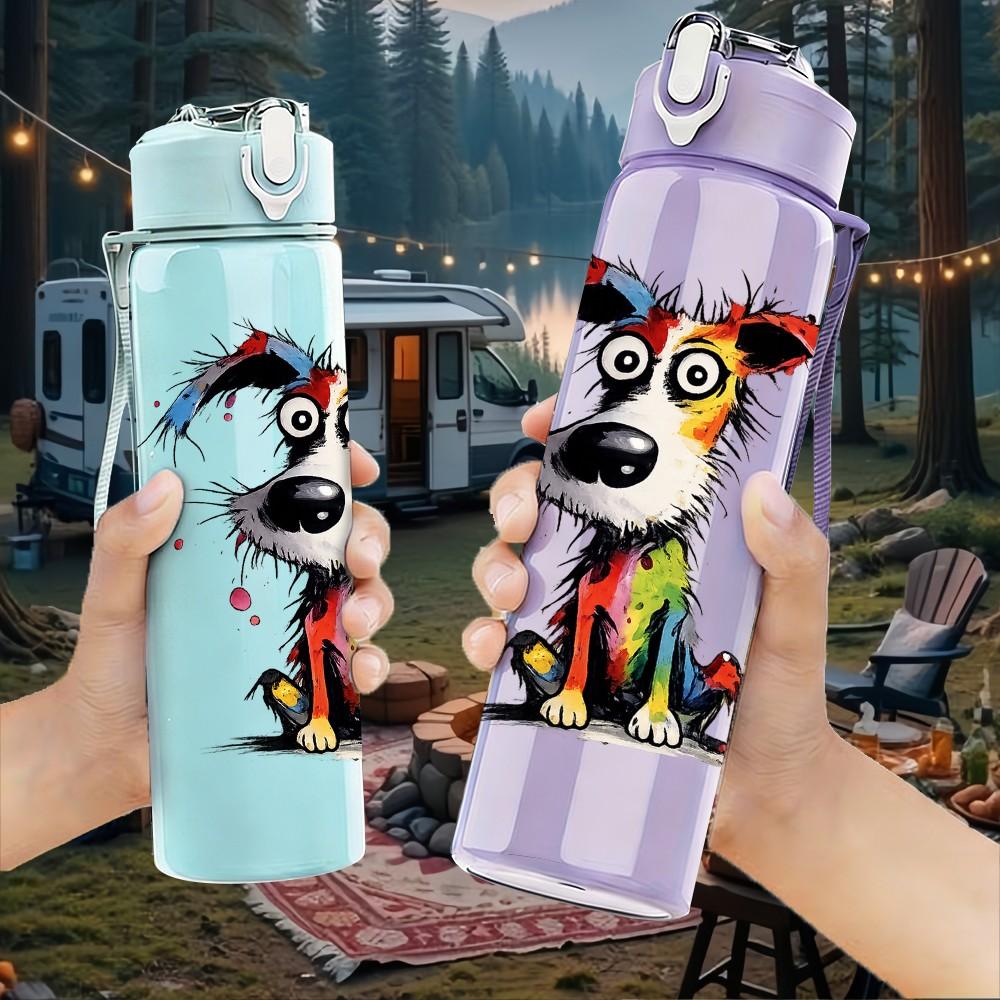 1PC Colorful Mixed Breed Dog Print 750ml Color Plastic Sports Water Bottle Leakproof Flip Straw Lid Suitable for Sports Office Home Use