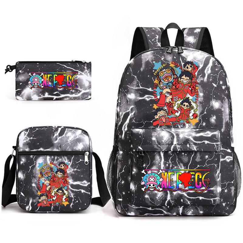 One Piece Tony Chopper School Bag Set Kids Backpack Shoulder Bag Pen Case Anime Print Casual Daypack for Children