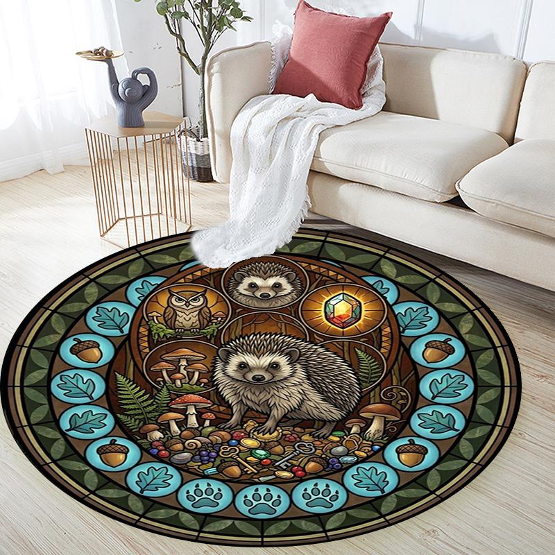 Forest Wildlife Glass Round Area Rug Under Office Chairs Bedroom Living Room Home Decor