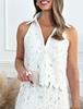 French Summer Embroidered V-Neck Cutout Tank & Wide-Leg Pants Set
