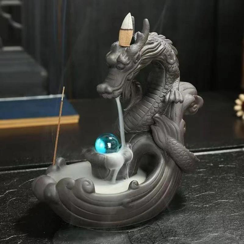 Originality Ceramic Backflow Dragon Incense Burner Creative Home Decor Dragon Burner Censer With Lucky Crystal Ball