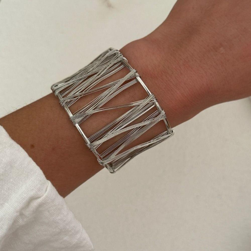 Weave Metal Wire Drawing Bangle Geometry Vintage Bracelet Adjustable Exaggerated Bracelet  Party