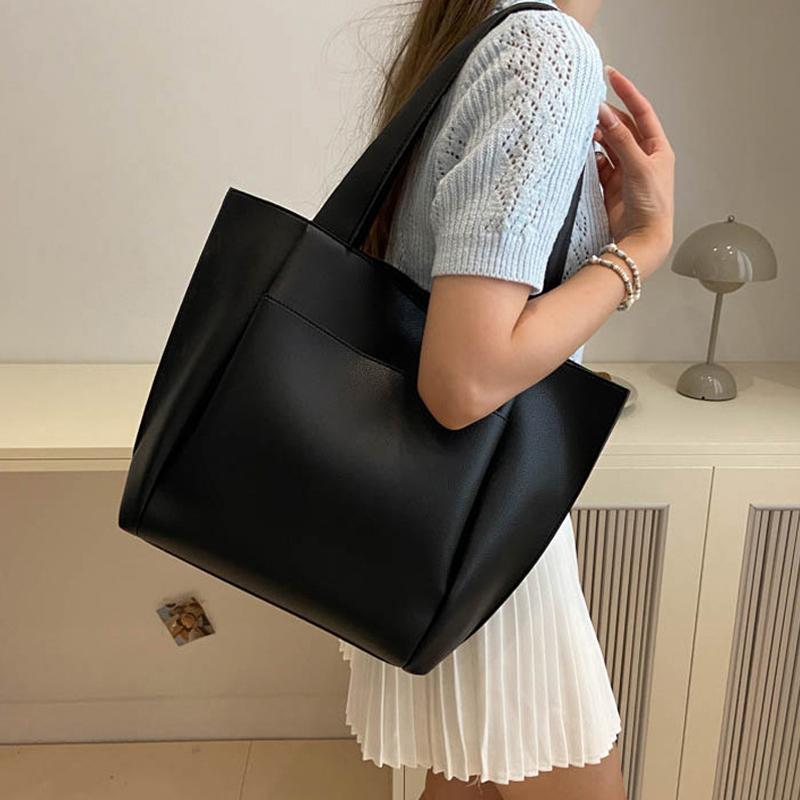 Women Large Capacity Top-handle Bags High Quality Solid Color Leather Shoulder Shopper Bags for Women  Designer