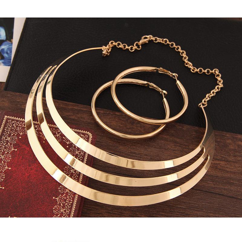 European and American fashion, metal texture exaggerated punk street shot hipster unique fashion women's collar, necklace earring set