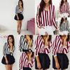Elegante T-shirt da donna a maniche lunghe con scollo a V larga per uso casual e in ufficio