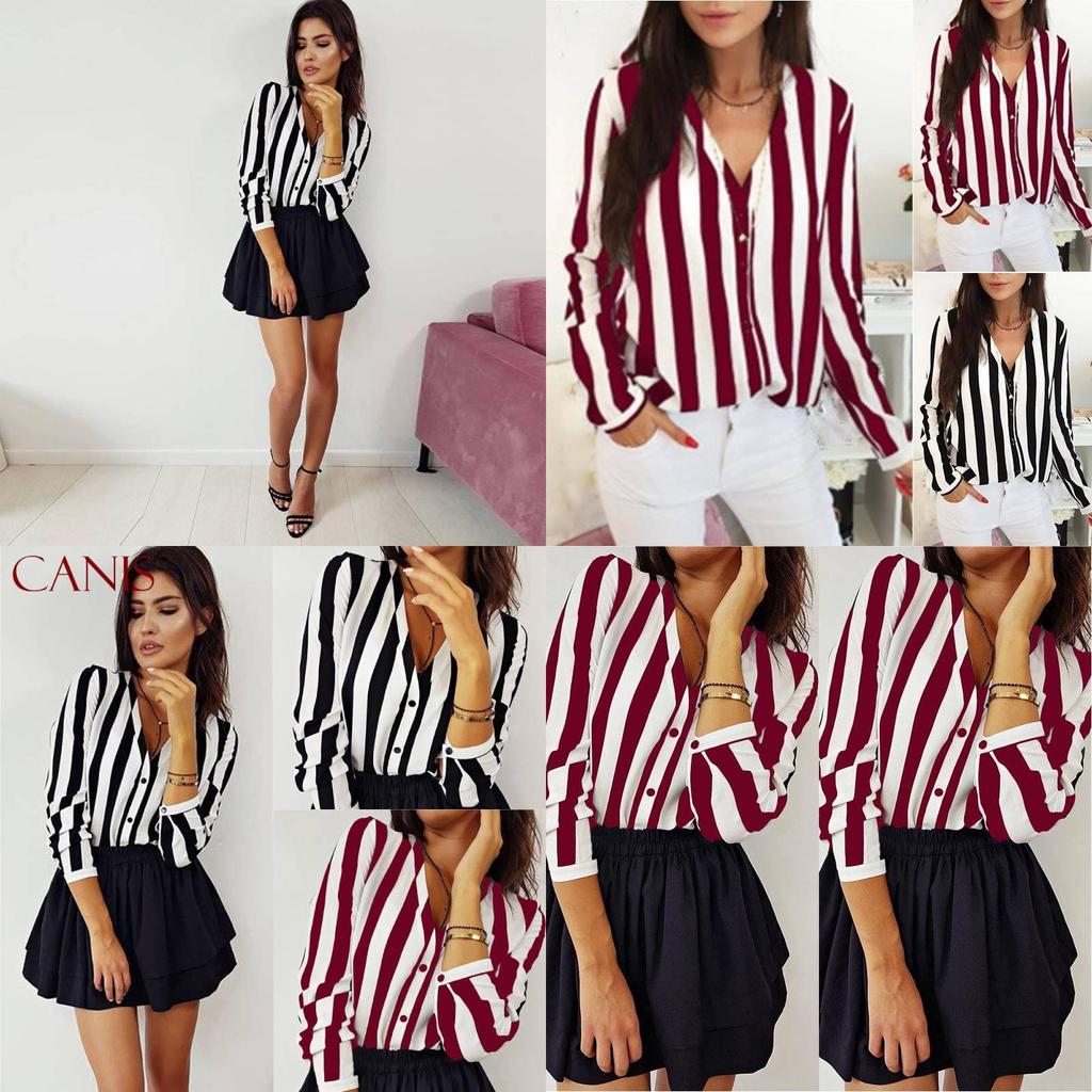 Elegante T-shirt da donna a maniche lunghe con scollo a V larga per uso casual e in ufficio