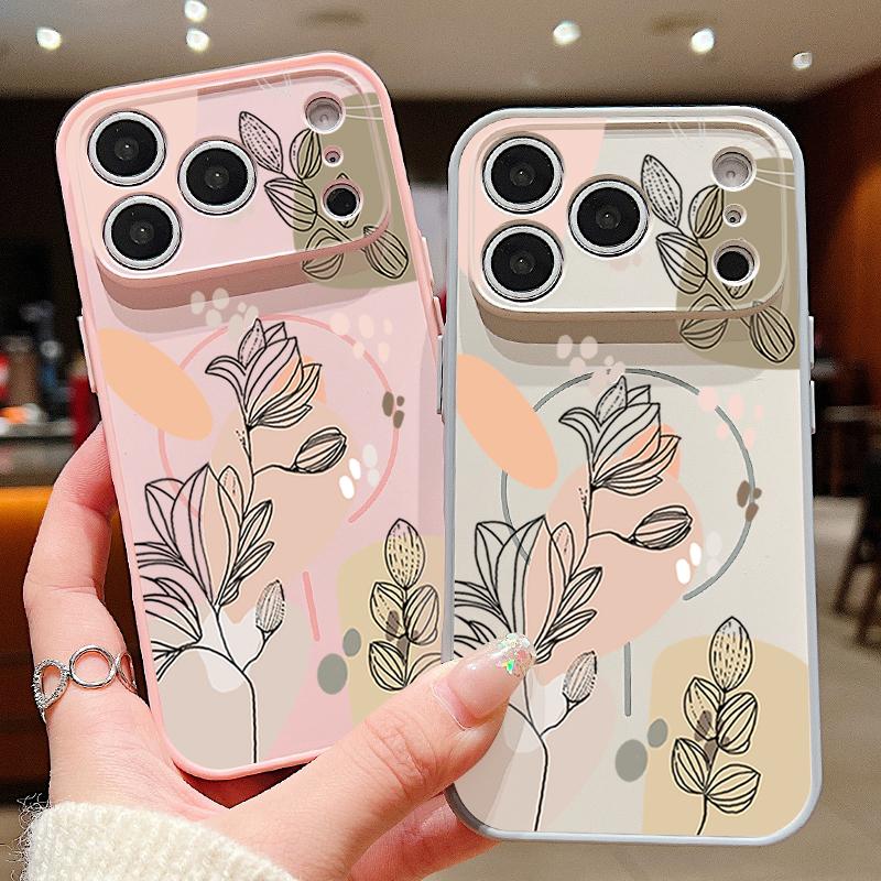 White Magnolia Flower Pattern Case For iPhone 17 Pro Max Magnetic For Magsafe Hybrid Slim Matte Cover For iPhone 16 15 14 13 Pro Max