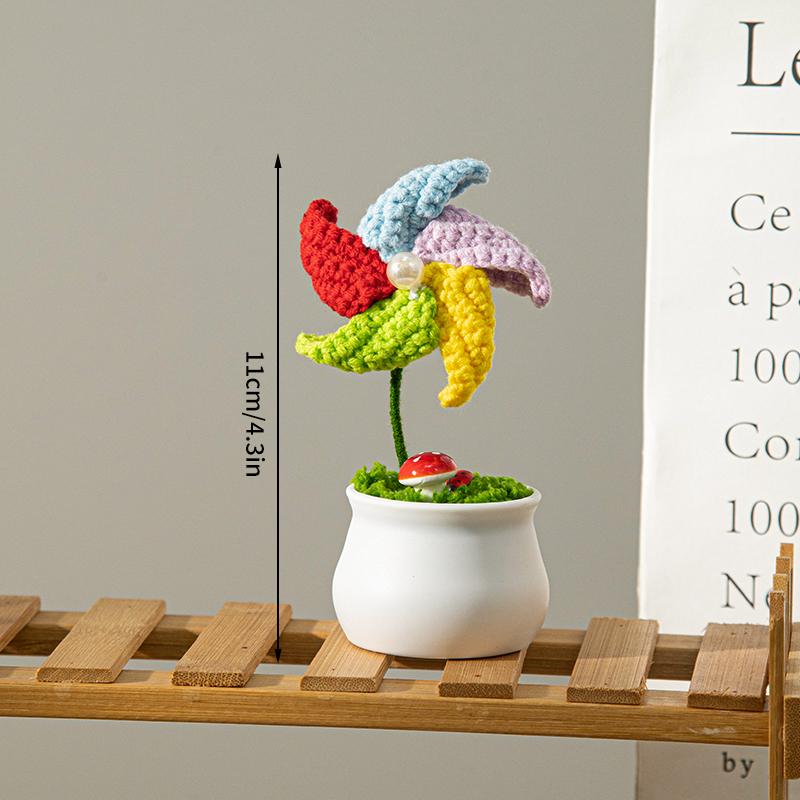 Ornamento di girasole intrecciato all'uncinetto Mini Puff Simulazione di fiori lavorati a maglia fatti a mano Fiore artificiale Decorazione per interni auto Casa
