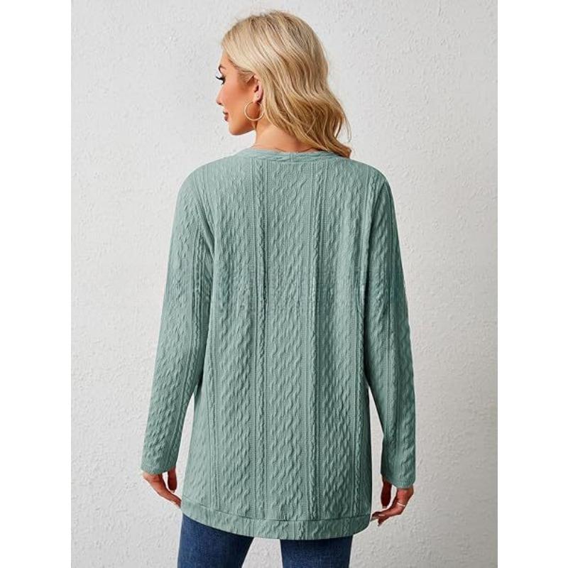 YYFS Women's Fashion Casual Fall Winter Solid Color Print Long Sleeve Sweaters