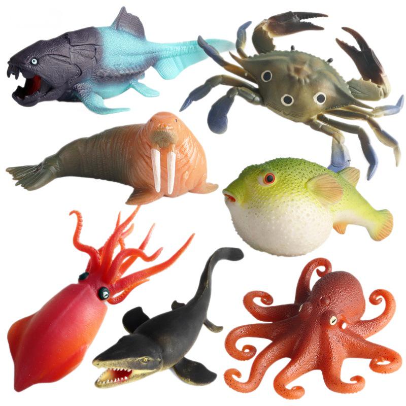 Kids' Marine Animal Model Stress Relief Toy Set: Pufferfish, Octopus, Crab, Shark, Dunkleosteus