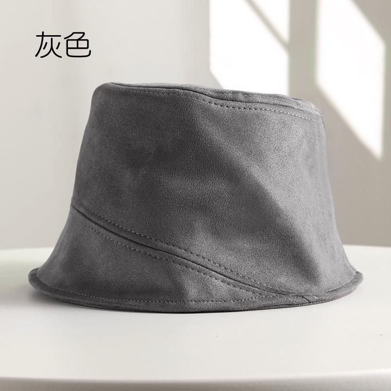 Autumn and Winter Versatile Deerskin Velvet Solid Color Bucket Hat Damp Warm Windproof Face Small Bucket Basin Hat